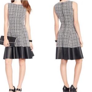 Ralph Lauren Tweed/Houndstooth Midi Dress black and white with faux leather